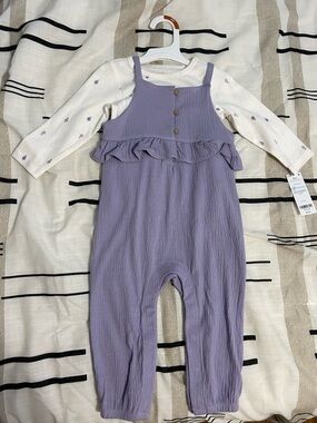 NWT Carter's Baby Girl2-Piece Set - Purple Ruffle Overalls & Patterned Tee - 12M